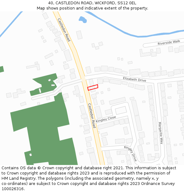 40, CASTLEDON ROAD, WICKFORD, SS12 0EL: Location map and indicative extent of plot