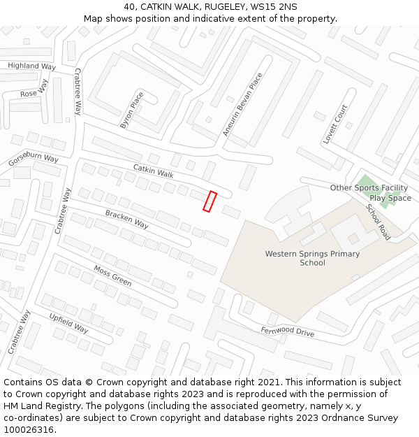 40, CATKIN WALK, RUGELEY, WS15 2NS: Location map and indicative extent of plot