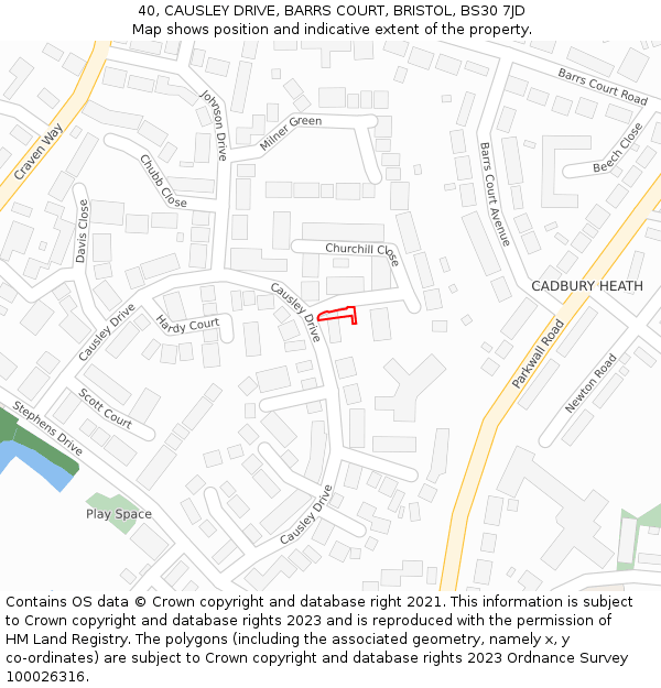 40, CAUSLEY DRIVE, BARRS COURT, BRISTOL, BS30 7JD: Location map and indicative extent of plot