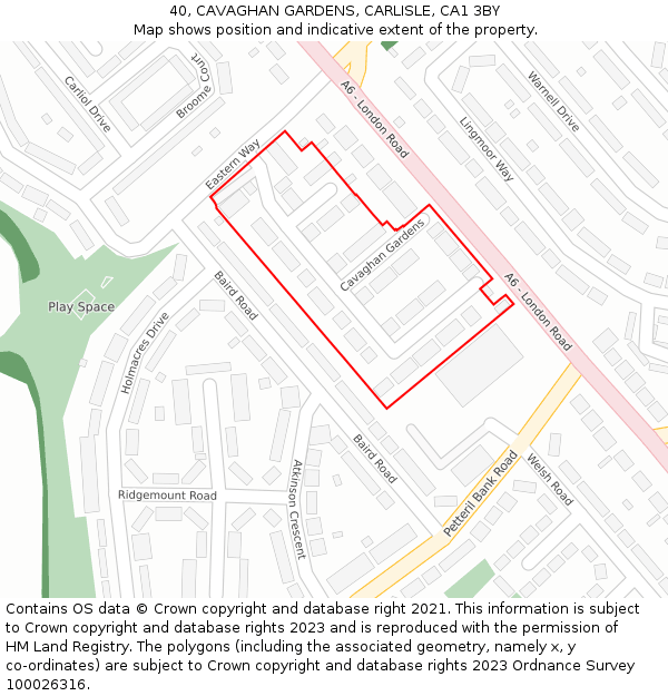 40, CAVAGHAN GARDENS, CARLISLE, CA1 3BY: Location map and indicative extent of plot