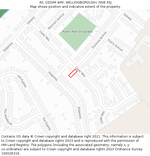40, CEDAR WAY, WELLINGBOROUGH, NN8 4SJ: Location map and indicative extent of plot