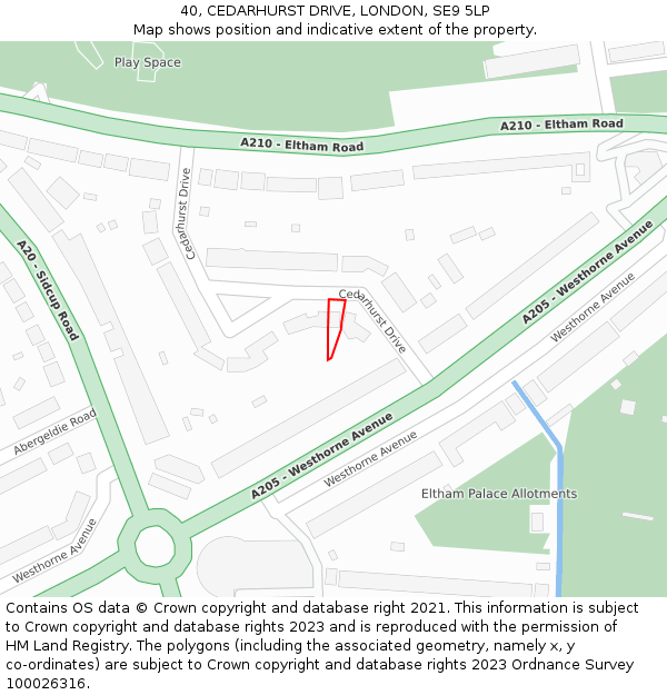 40, CEDARHURST DRIVE, LONDON, SE9 5LP: Location map and indicative extent of plot