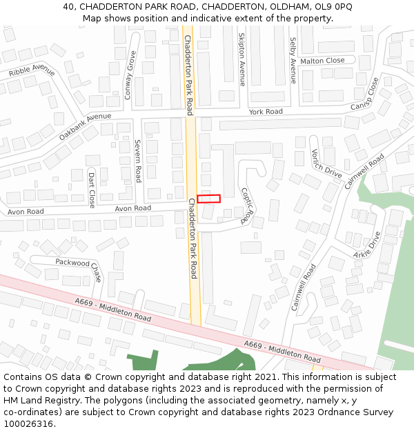 40, CHADDERTON PARK ROAD, CHADDERTON, OLDHAM, OL9 0PQ: Location map and indicative extent of plot