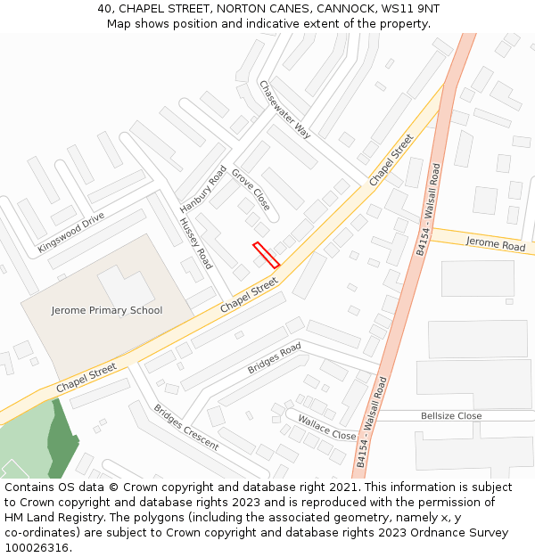 40, CHAPEL STREET, NORTON CANES, CANNOCK, WS11 9NT: Location map and indicative extent of plot