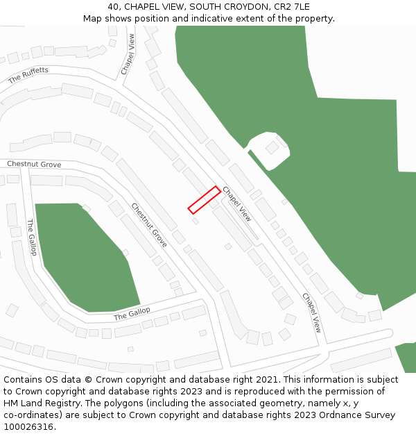 40, CHAPEL VIEW, SOUTH CROYDON, CR2 7LE: Location map and indicative extent of plot