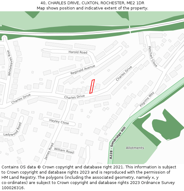 40, CHARLES DRIVE, CUXTON, ROCHESTER, ME2 1DR: Location map and indicative extent of plot