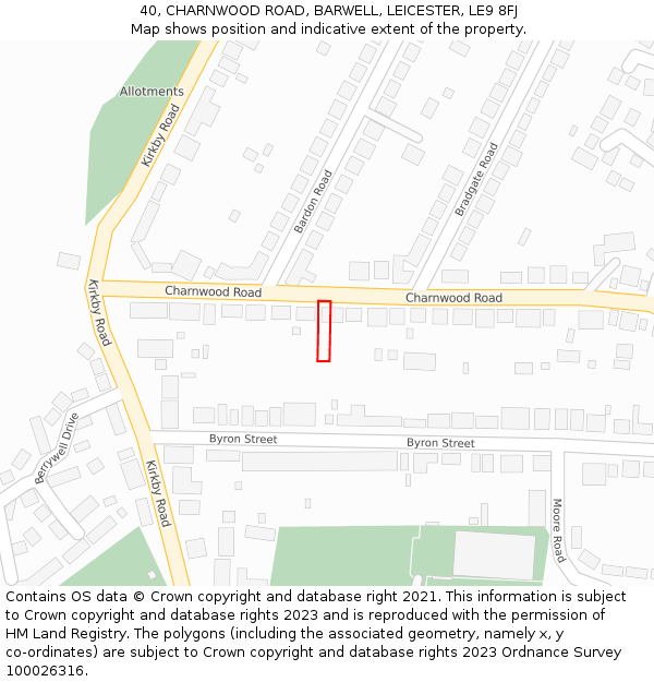 40, CHARNWOOD ROAD, BARWELL, LEICESTER, LE9 8FJ: Location map and indicative extent of plot