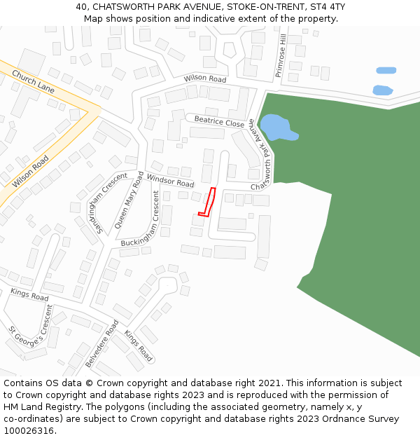 40, CHATSWORTH PARK AVENUE, STOKE-ON-TRENT, ST4 4TY: Location map and indicative extent of plot