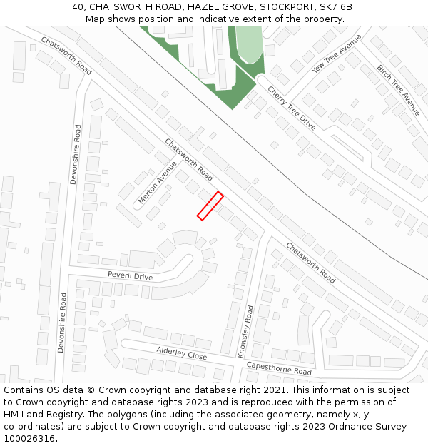 40, CHATSWORTH ROAD, HAZEL GROVE, STOCKPORT, SK7 6BT: Location map and indicative extent of plot