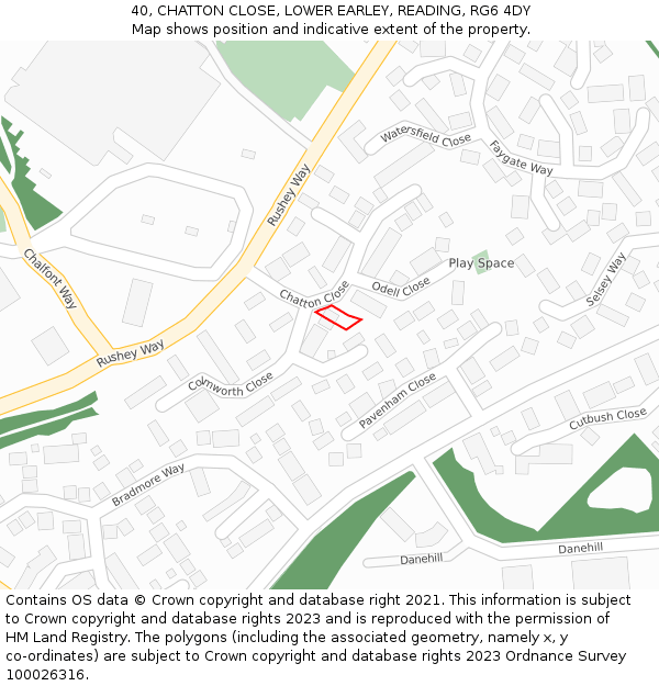 40, CHATTON CLOSE, LOWER EARLEY, READING, RG6 4DY: Location map and indicative extent of plot
