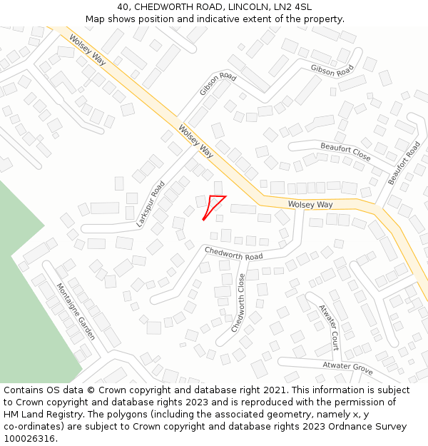 40, CHEDWORTH ROAD, LINCOLN, LN2 4SL: Location map and indicative extent of plot