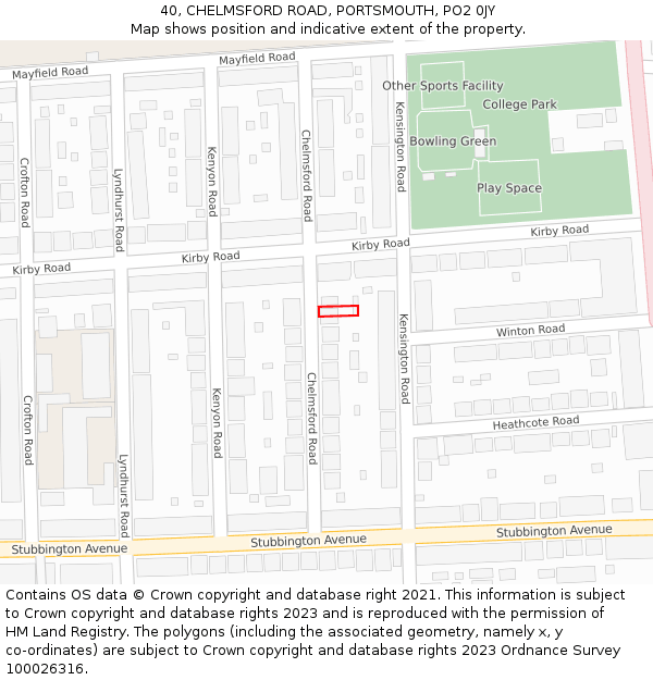 40, CHELMSFORD ROAD, PORTSMOUTH, PO2 0JY: Location map and indicative extent of plot