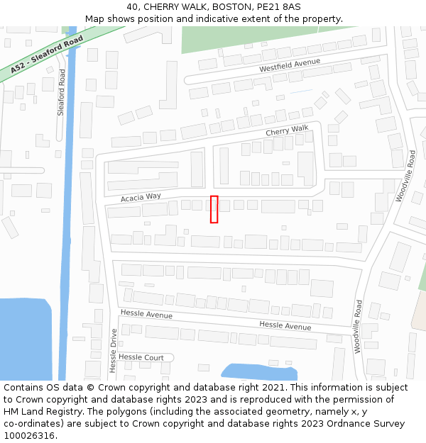 40, CHERRY WALK, BOSTON, PE21 8AS: Location map and indicative extent of plot