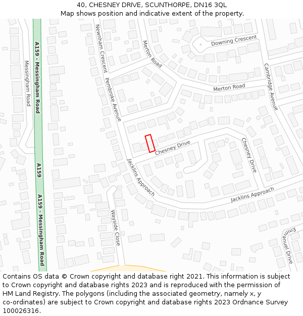 40, CHESNEY DRIVE, SCUNTHORPE, DN16 3QL: Location map and indicative extent of plot