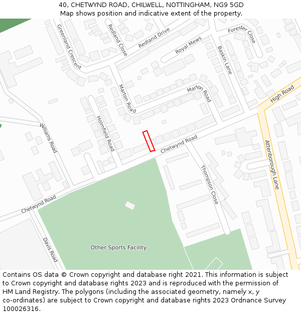 40, CHETWYND ROAD, CHILWELL, NOTTINGHAM, NG9 5GD: Location map and indicative extent of plot