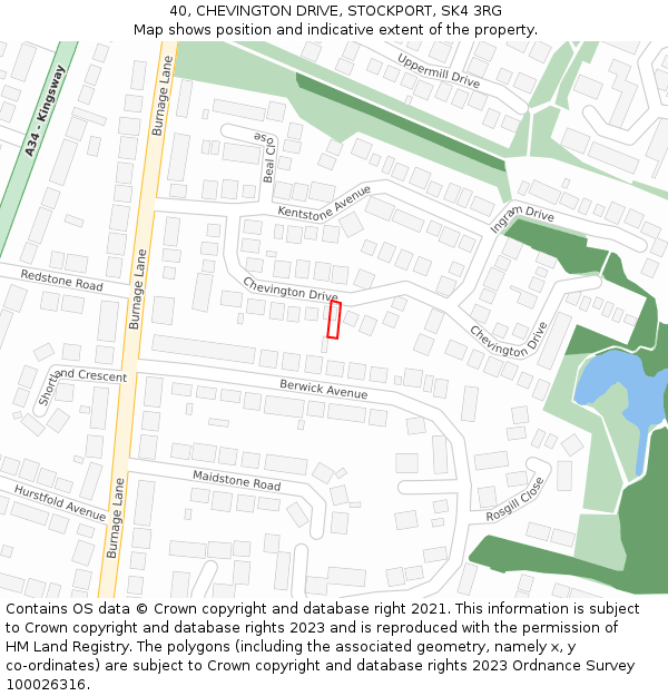 40, CHEVINGTON DRIVE, STOCKPORT, SK4 3RG: Location map and indicative extent of plot