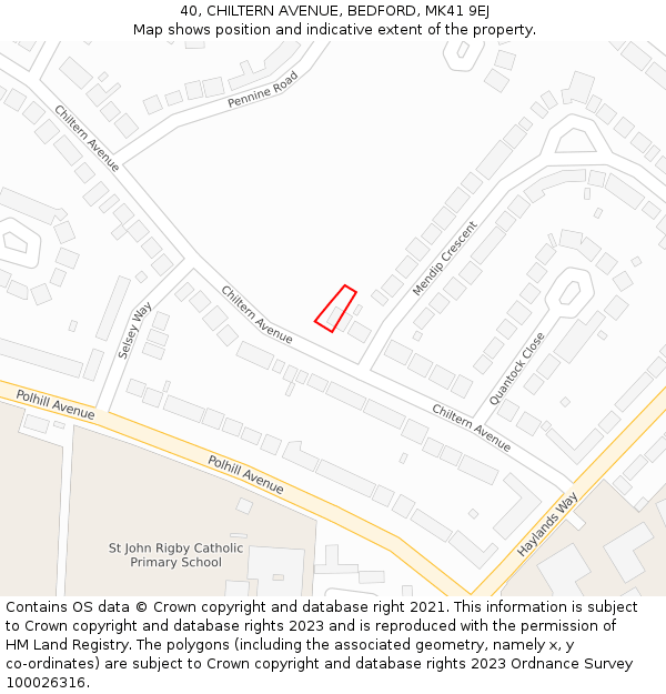 40, CHILTERN AVENUE, BEDFORD, MK41 9EJ: Location map and indicative extent of plot