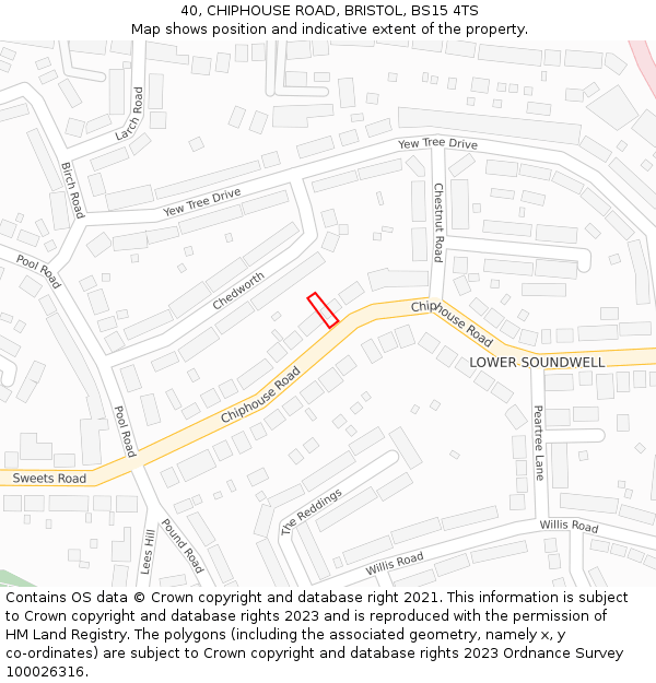 40, CHIPHOUSE ROAD, BRISTOL, BS15 4TS: Location map and indicative extent of plot