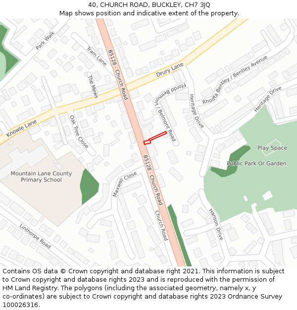 40, CHURCH ROAD, BUCKLEY, CH7 3JQ: Location map and indicative extent of plot