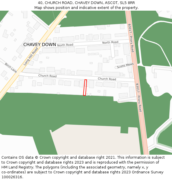 40, CHURCH ROAD, CHAVEY DOWN, ASCOT, SL5 8RR: Location map and indicative extent of plot