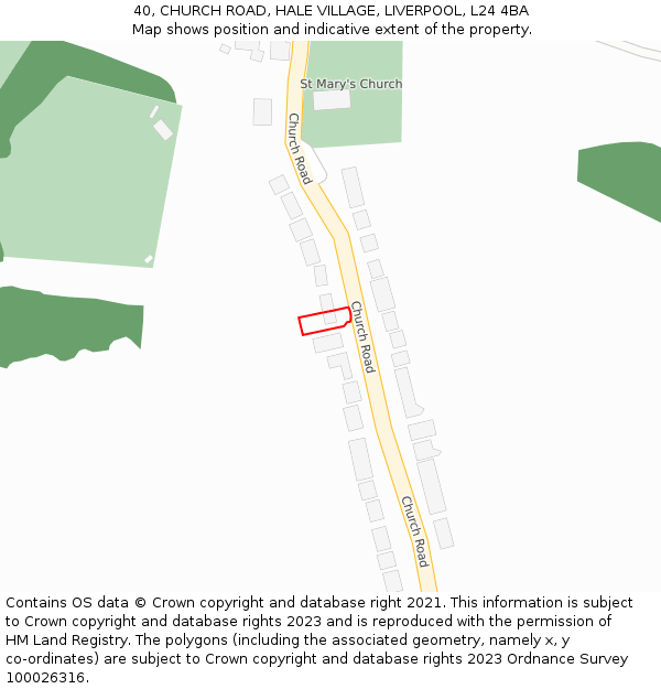 40, CHURCH ROAD, HALE VILLAGE, LIVERPOOL, L24 4BA: Location map and indicative extent of plot