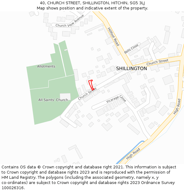 40, CHURCH STREET, SHILLINGTON, HITCHIN, SG5 3LJ: Location map and indicative extent of plot