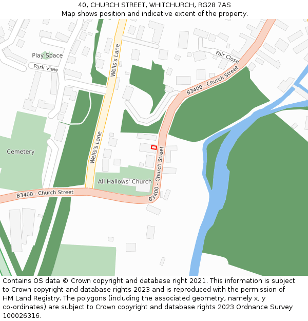 40, CHURCH STREET, WHITCHURCH, RG28 7AS: Location map and indicative extent of plot