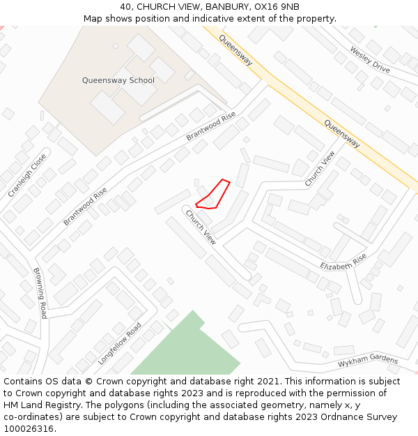 40, CHURCH VIEW, BANBURY, OX16 9NB: Location map and indicative extent of plot