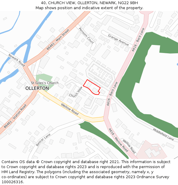 40, CHURCH VIEW, OLLERTON, NEWARK, NG22 9BH: Location map and indicative extent of plot