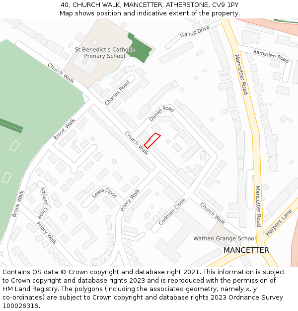 40, CHURCH WALK, MANCETTER, ATHERSTONE, CV9 1PY: Location map and indicative extent of plot