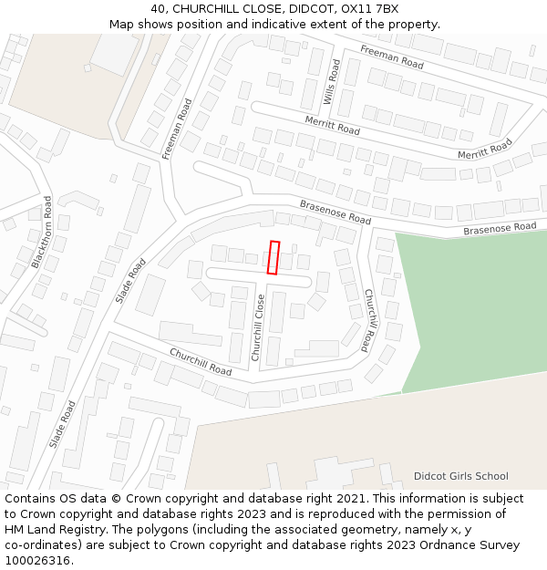 40, CHURCHILL CLOSE, DIDCOT, OX11 7BX: Location map and indicative extent of plot