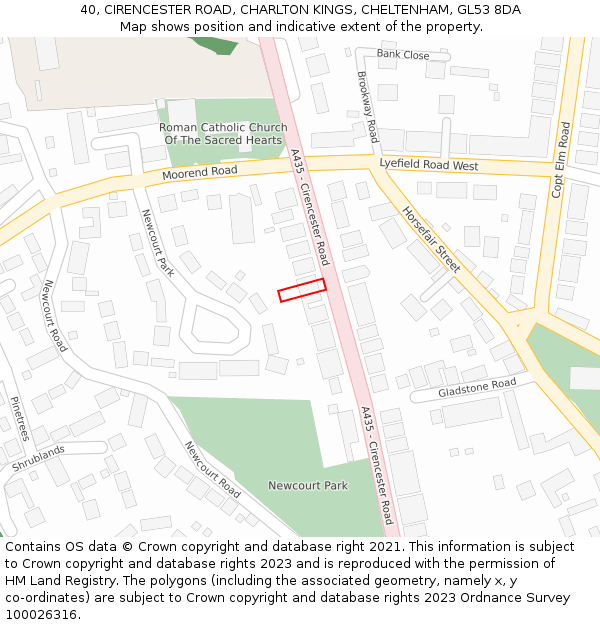 40, CIRENCESTER ROAD, CHARLTON KINGS, CHELTENHAM, GL53 8DA: Location map and indicative extent of plot