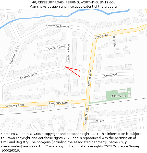 40, CISSBURY ROAD, FERRING, WORTHING, BN12 6QL: Location map and indicative extent of plot