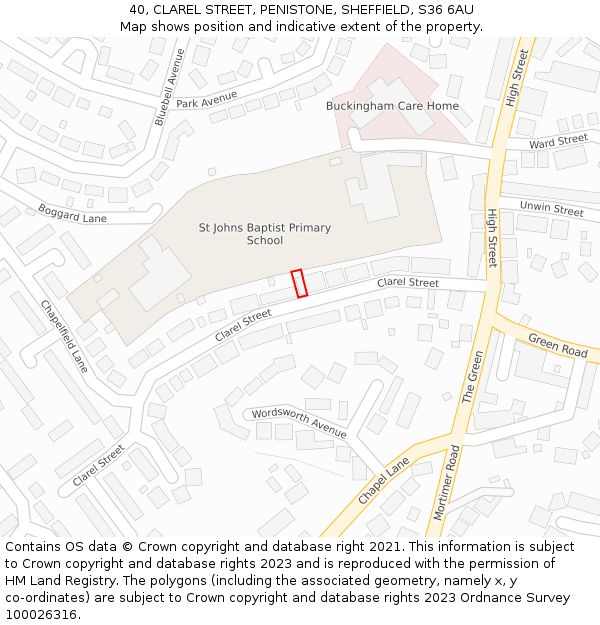 40, CLAREL STREET, PENISTONE, SHEFFIELD, S36 6AU: Location map and indicative extent of plot