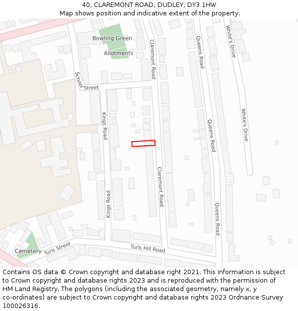 40, CLAREMONT ROAD, DUDLEY, DY3 1HW: Location map and indicative extent of plot