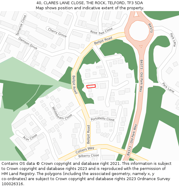 40, CLARES LANE CLOSE, THE ROCK, TELFORD, TF3 5DA: Location map and indicative extent of plot