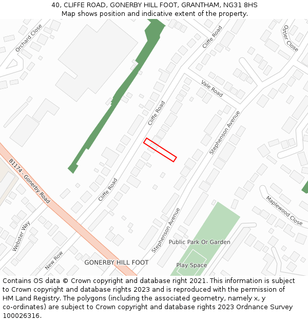 40, CLIFFE ROAD, GONERBY HILL FOOT, GRANTHAM, NG31 8HS: Location map and indicative extent of plot