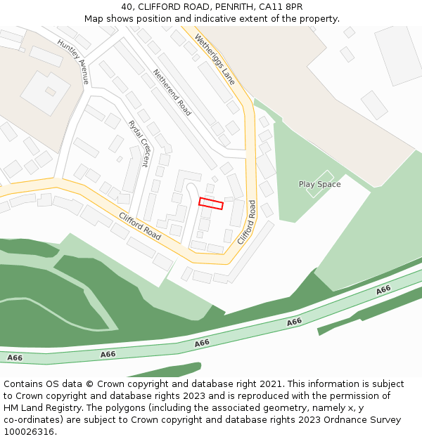40, CLIFFORD ROAD, PENRITH, CA11 8PR: Location map and indicative extent of plot