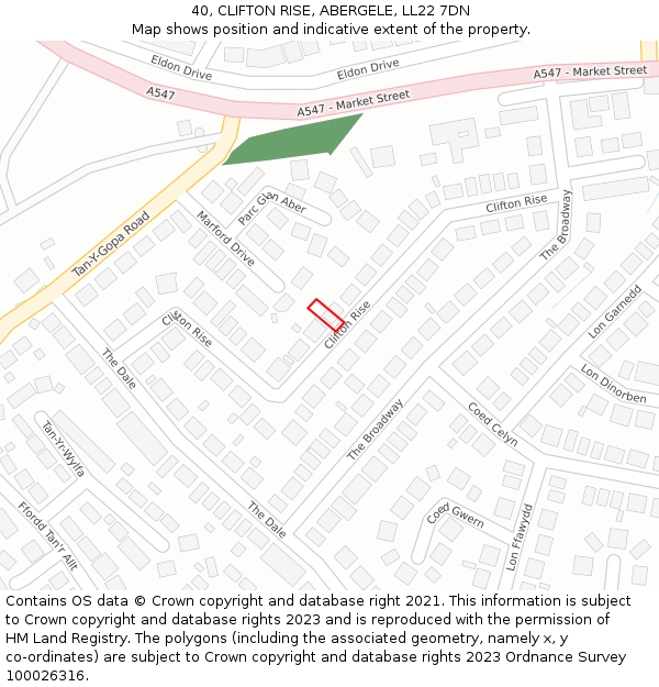 40, CLIFTON RISE, ABERGELE, LL22 7DN: Location map and indicative extent of plot