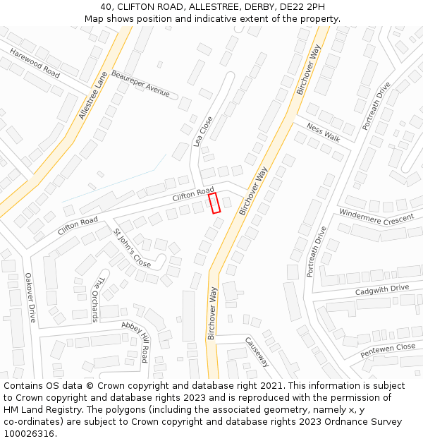 40, CLIFTON ROAD, ALLESTREE, DERBY, DE22 2PH: Location map and indicative extent of plot