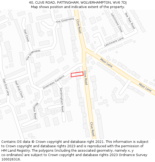 40, CLIVE ROAD, PATTINGHAM, WOLVERHAMPTON, WV6 7DJ: Location map and indicative extent of plot