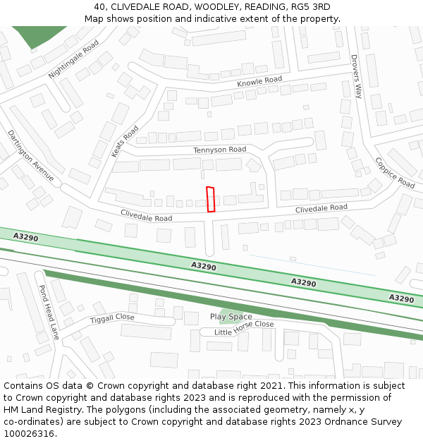 40, CLIVEDALE ROAD, WOODLEY, READING, RG5 3RD: Location map and indicative extent of plot