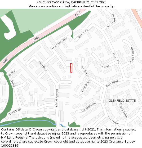 40, CLOS CWM GARW, CAERPHILLY, CF83 2BG: Location map and indicative extent of plot