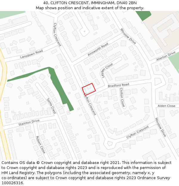 40, CLYFTON CRESCENT, IMMINGHAM, DN40 2BN: Location map and indicative extent of plot