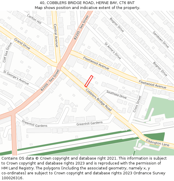 40, COBBLERS BRIDGE ROAD, HERNE BAY, CT6 8NT: Location map and indicative extent of plot