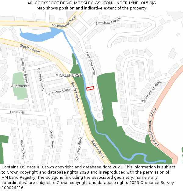 40, COCKSFOOT DRIVE, MOSSLEY, ASHTON-UNDER-LYNE, OL5 9JA: Location map and indicative extent of plot