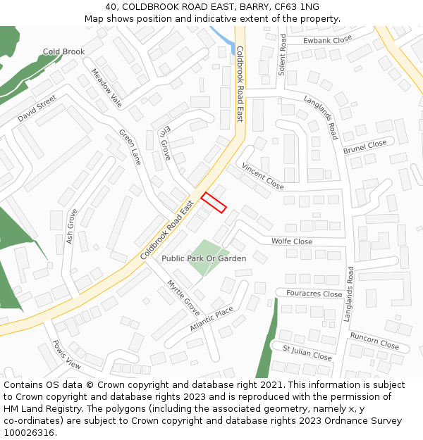 40, COLDBROOK ROAD EAST, BARRY, CF63 1NG: Location map and indicative extent of plot