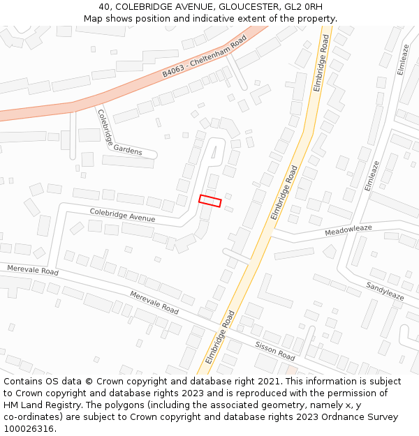 40, COLEBRIDGE AVENUE, GLOUCESTER, GL2 0RH: Location map and indicative extent of plot