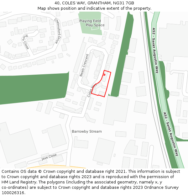 40, COLES WAY, GRANTHAM, NG31 7GB: Location map and indicative extent of plot