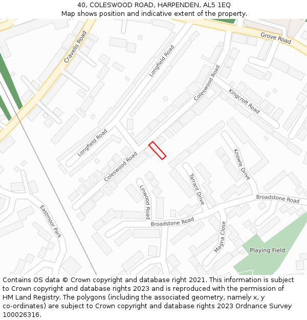 40, COLESWOOD ROAD, HARPENDEN, AL5 1EQ: Location map and indicative extent of plot